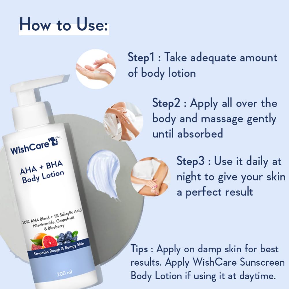 WishCare All Skin De-Tan Combo - AHA BHA Body Lotion & SPF50 Sunscreen Lotion 200ml