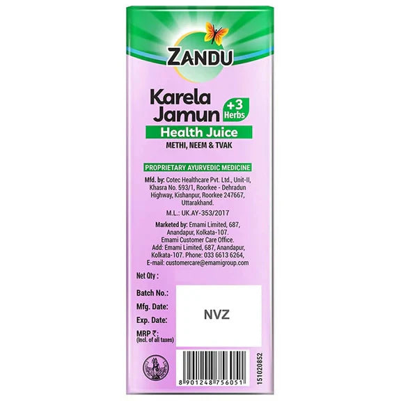 Zandu Karela Jamun + 3 Herbs Health Juice - 1000 ml